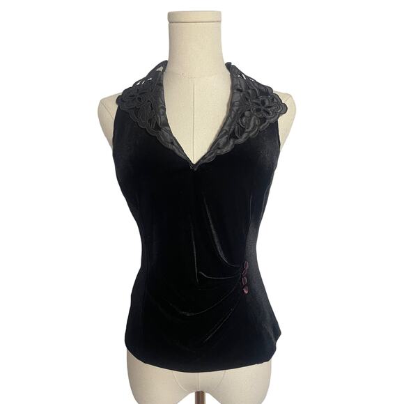 Vintage Patra 90s Y2K Goth Black Velvet Top SMALL - Picture 1 of 6